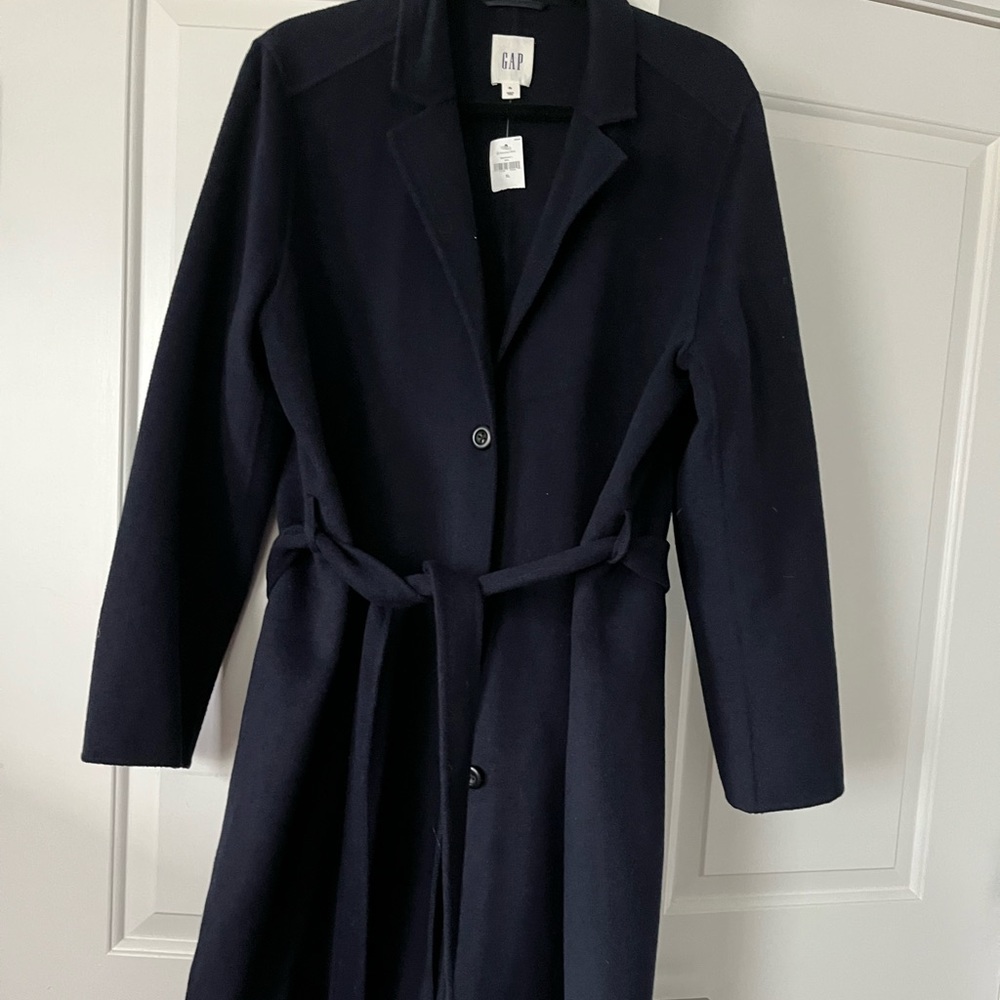 GAP navy wrap style belted dress coat
